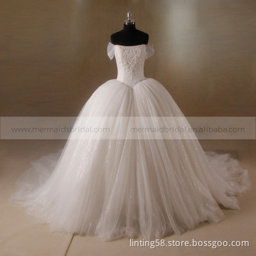 Luxurious cap sleeve lace beaded ball gown wedding dress